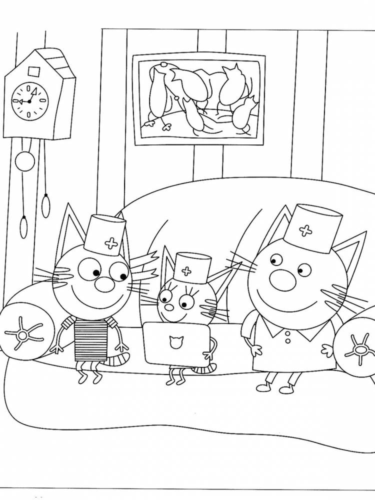 Картинка Три кота распечатать раскраску для детей