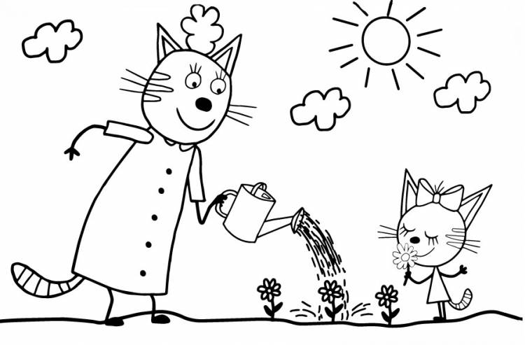 Раскраска Три Кота распечатать бесплатно, разукрашки Три Кота для детей скачать в формате А