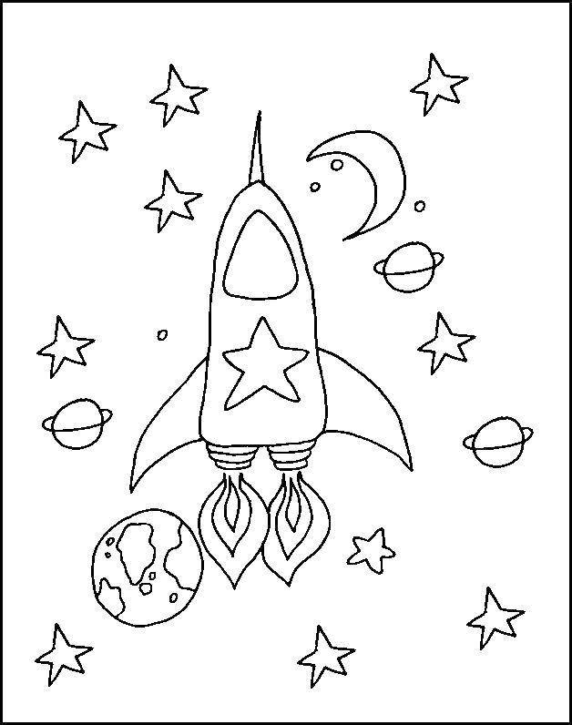 Раскраски Раскраска Ракета в космосе День космонавтики, Раскраски на праздники