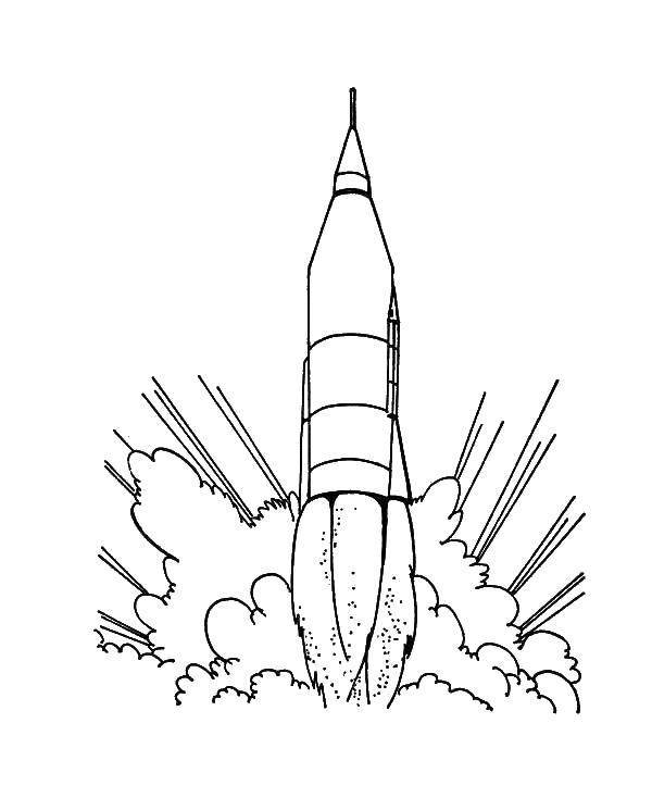 Раскраски Раскраска Ракета в космосе День космонавтики, скачать распечатать раскраски
