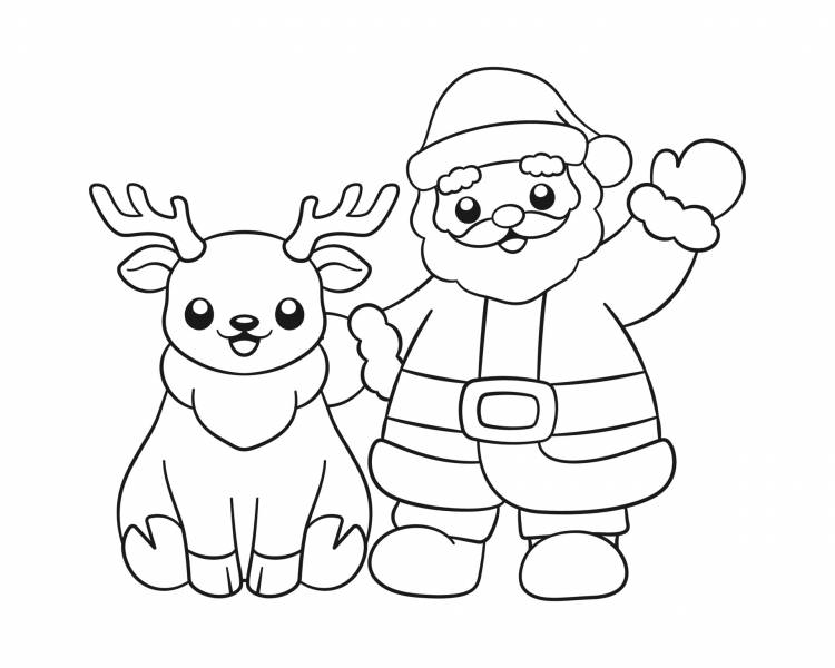 Раскраска Дед Мороз и оленёнок распечатать