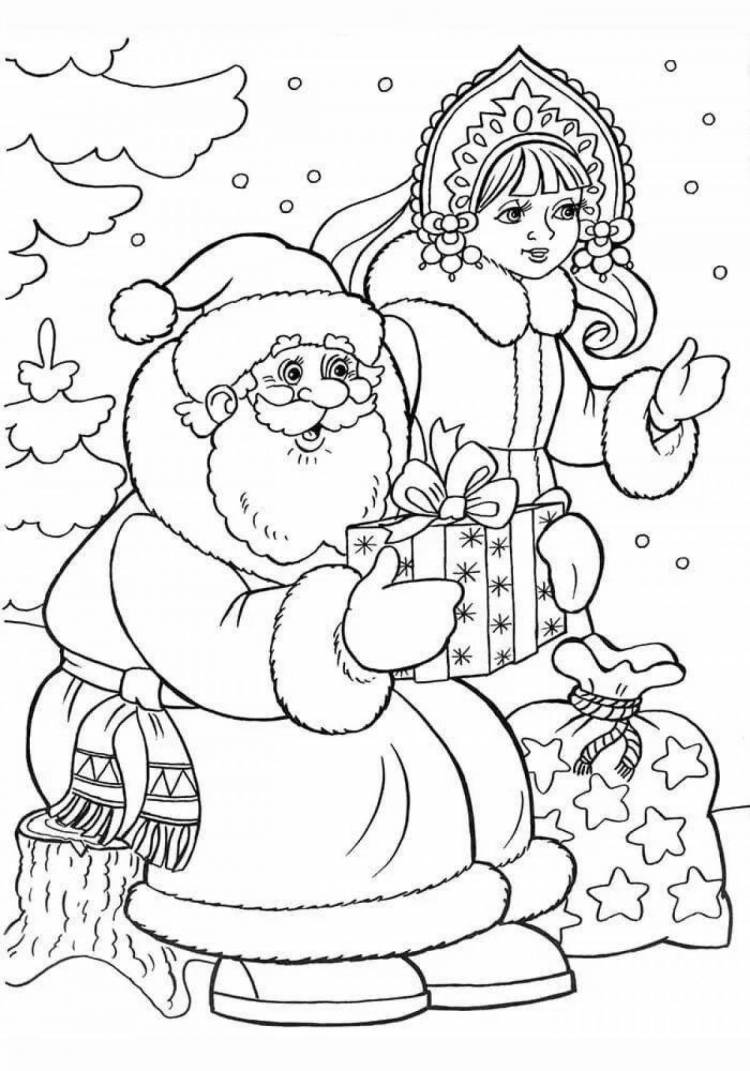 Раскраски Дед мороз и снегурочка новогодние 