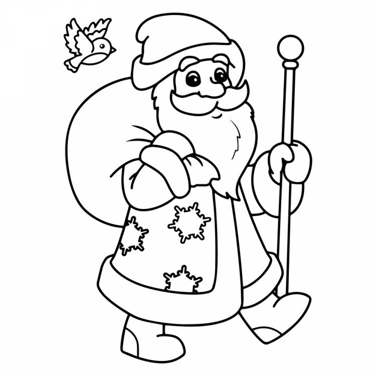 Раскраска Дед Мороз несёт подарки распечатать или скачать