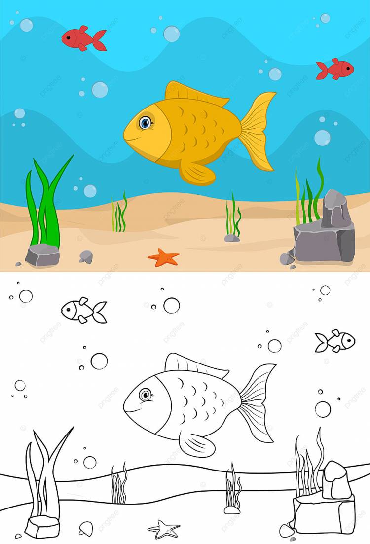 милая мультяшная рыба раскраски страницы с векторной иллюстрацией активности детей линии искусства Фон Обои Изображение для бесплатной загрузки