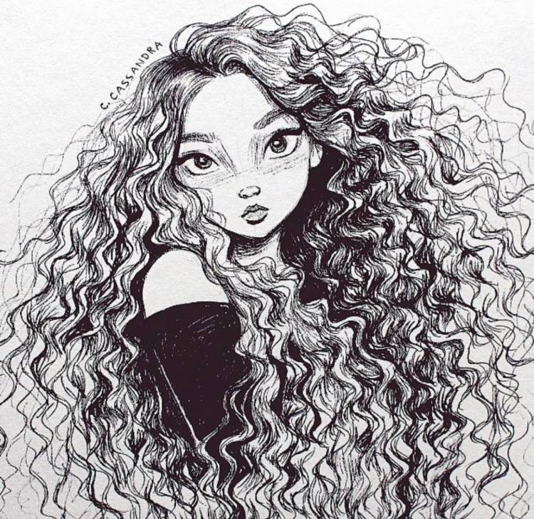 Девушка с кудрявыми волосами рисунок