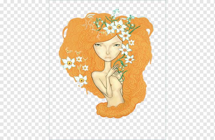 Рисунок картины Иллюстрация, Простые желтые кудрявые волосы девушки, Акварельная живопись, мода Девушка, оранжевый png