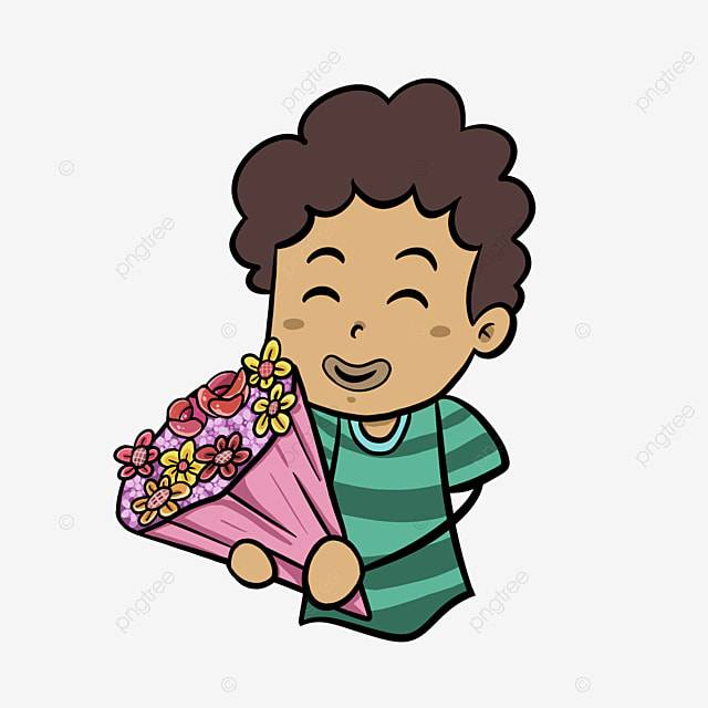 кудрявый мальчик с цветком PNG , валентина, парень, девушка PNG картинки и пнг PSD рисунок для бесплатной загрузки