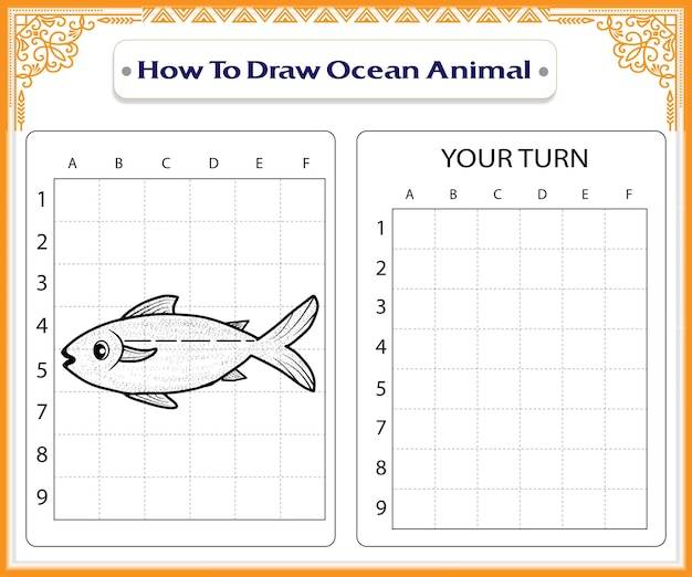 Как рисовать морских животных раскраски для детей премиум вектор