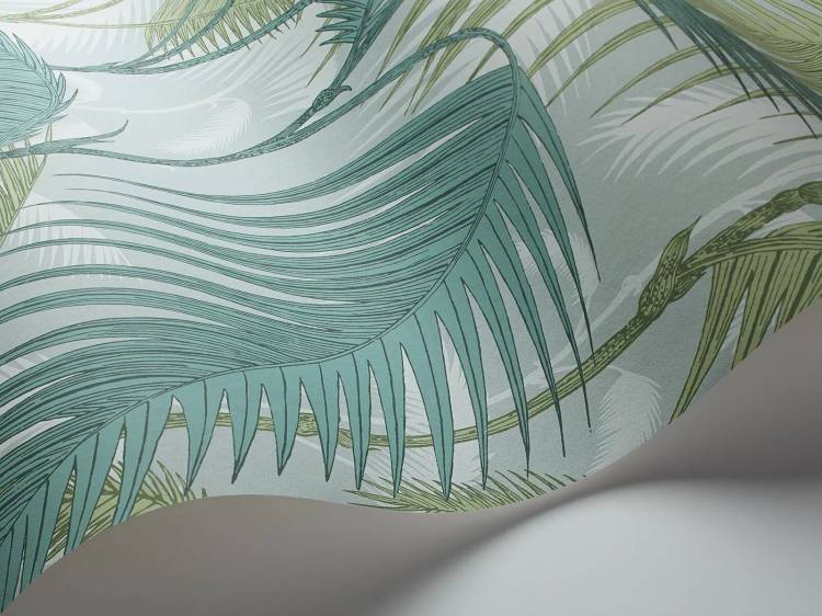 Фотообои светло-зеленые, бумажные обои с рисунком пальмовых листьев, тропические ботанические обои в скандинавском стиле