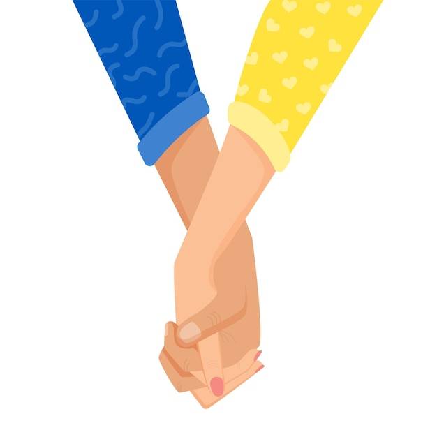 Женская и мужская рука держатся за руки векторная иллюстрация рук в поддержку украины