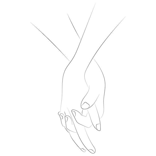 Взявшись за руки, иллюстрация в стиле одной линии пара, взявшись за руки, одна линия, векторный рисунок на белом