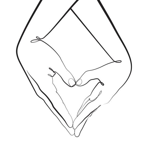 Две руки делают сердце одна линия векторной иллюстрации руки влюбленных в минималистском абстрактном стиле