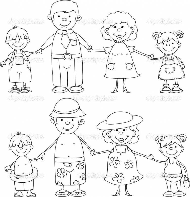 Раскраски Раскраска Семья на летнем отдыхе Члены семьи, Сайт раскрасок