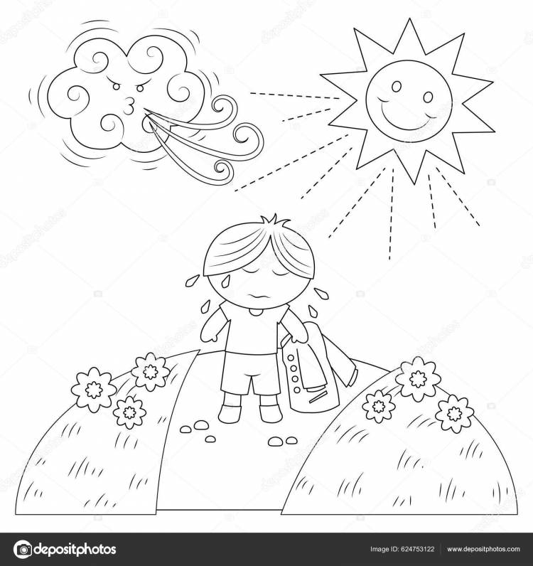 Северный Ветер Картинка Солнца Книги Сказок Иллюстрация Эзопа Милый Иллюстрационный Векторное изображение ©NutkinsJ