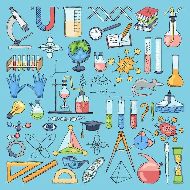 Цветные предметы науки биологии и химии