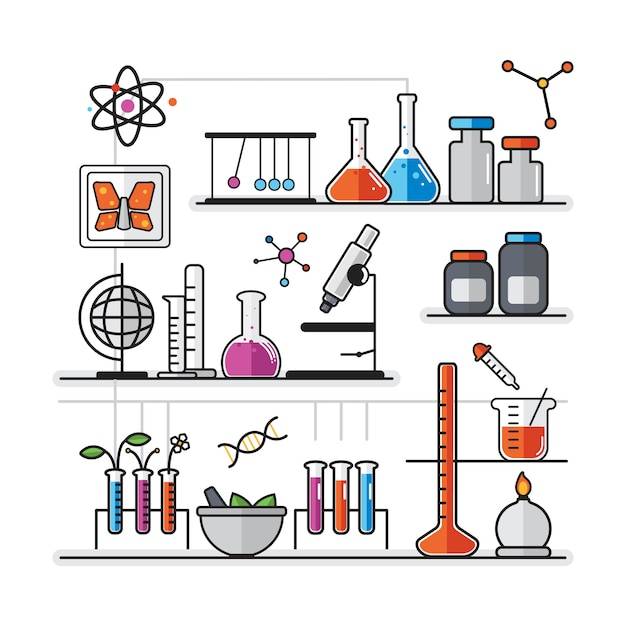 Иллюстрация набора лабораторных инструментов химии