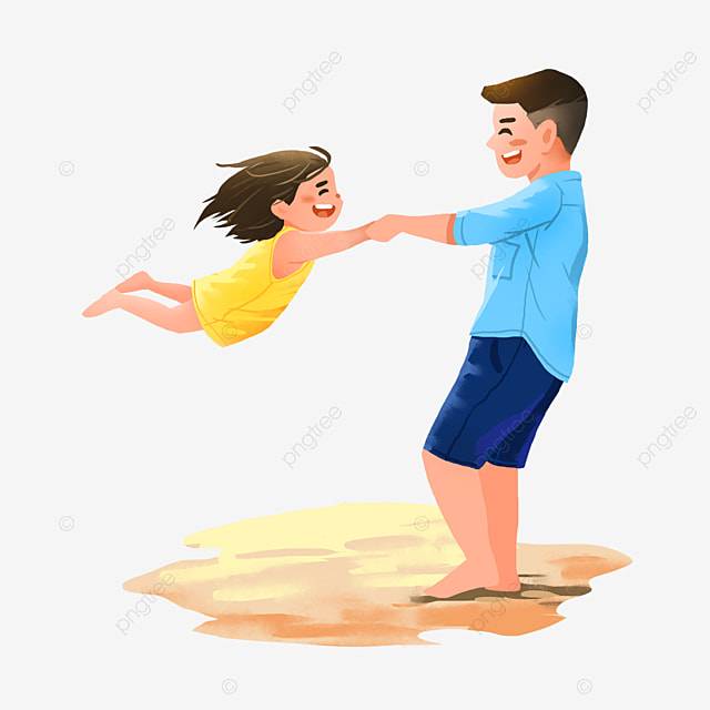 папа и дочка веселятся на пляже PNG , С днем ​​отца, отец и дочь, на открытом воздухе PNG картинки и пнг PSD рисунок для бесплатной загрузки