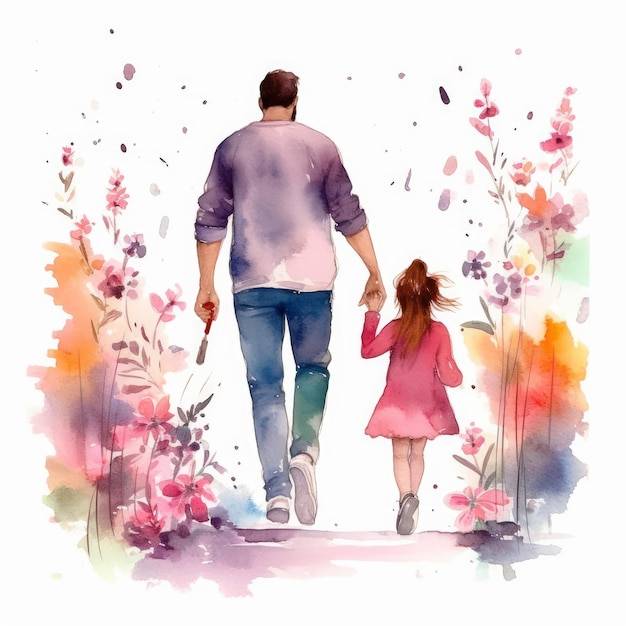Картина милый папа и дочь клипарт генеративный ai