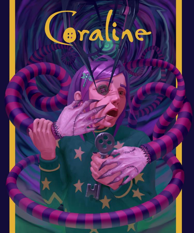 Иллюстрация Coraline-Коралина в стране кошмаров в стиле книжная