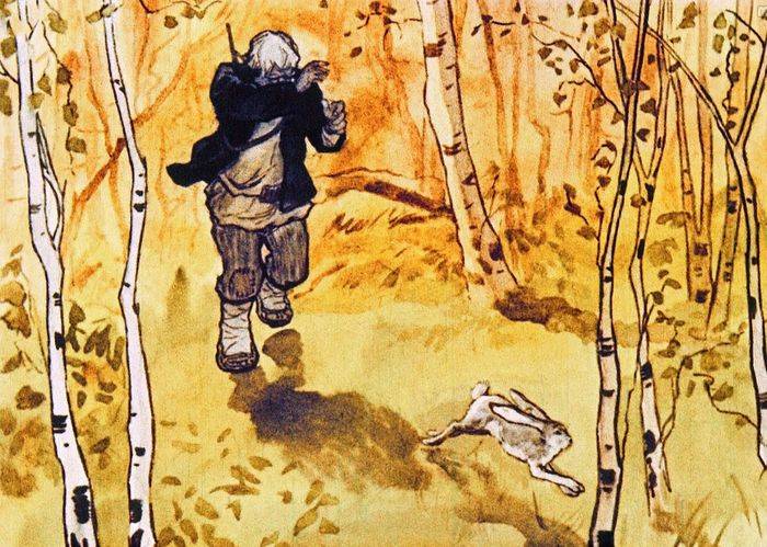 Детские рисунки и картинки к рассказу Заячьи лапы