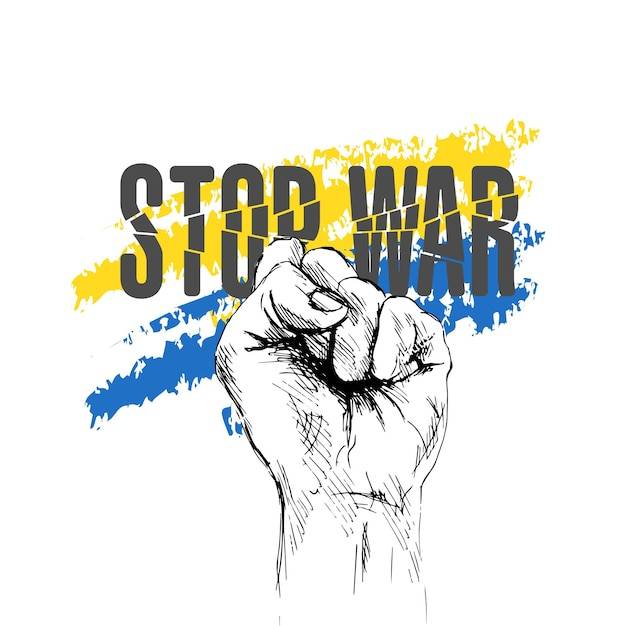 Остановить войну украина рука рисовать иллюстрации с флагом