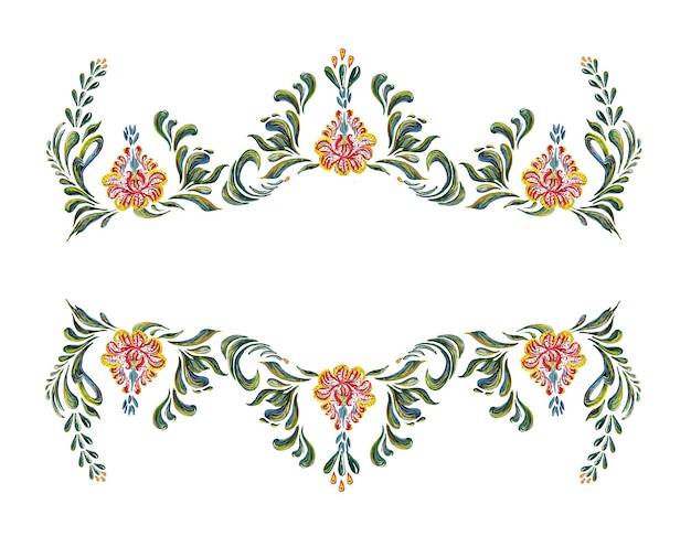 Украинское народное искусство украинские национальные мотивы векторные иллюстрации красивая векторная рамка с цветами в винтажном стиле