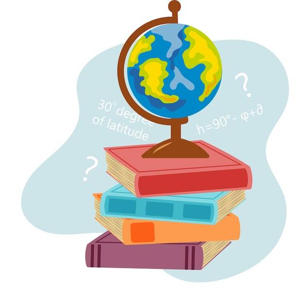 Глобус на стопке книг школьная иллюстрация красочные книги и вектор глобуса для образования