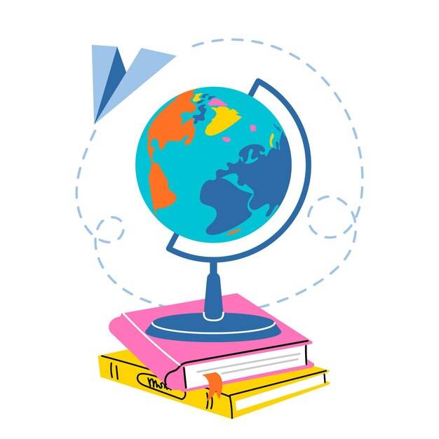 Школьный глобус со стопкой книг
