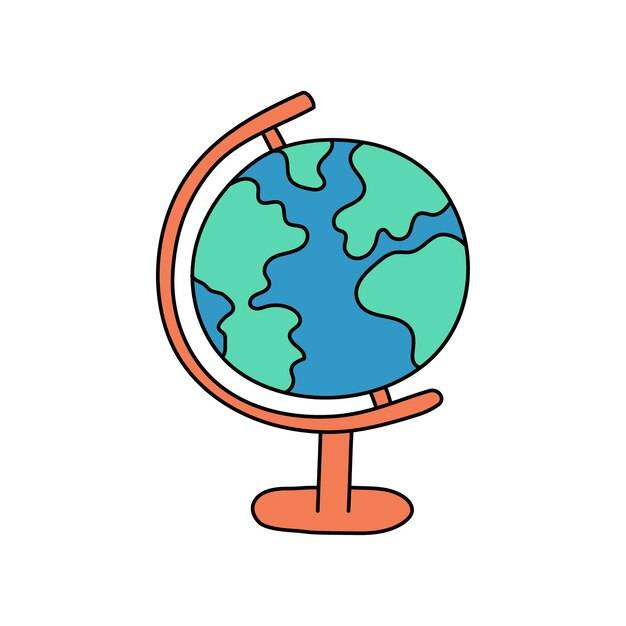 Школьный географический глобус, нарисованный вручную, элемент дизайна doodle набросок векторной иллюстрации
