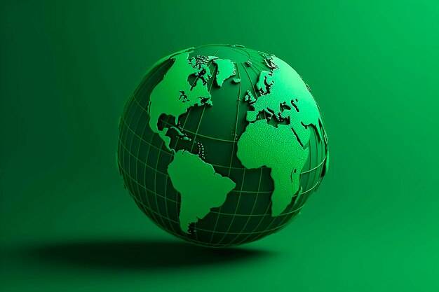 Зеленый глобус с картой мира на нем