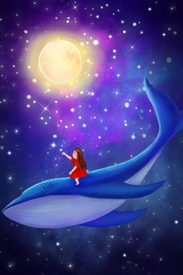 фантазия звездное небо рисованной иллюстрации девушка кит PNG , небо, звезда, ночью Иллюстрация Изображение на Pngtree, Роялти-фри