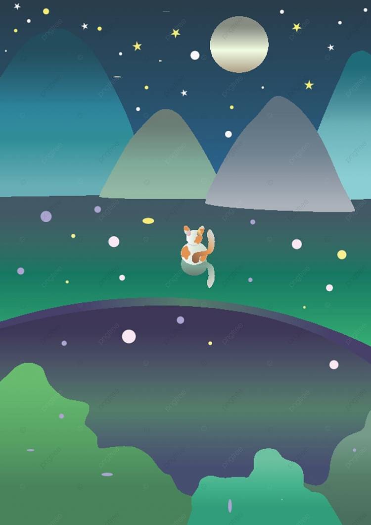 светлая ночь кошка и звёздное небо PNG , Кот кот, Звездное небо, гора Иллюстрация Изображение на Pngtree, Роялти-фри