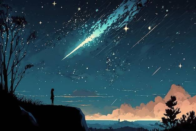 Звездное небо с иллюстрацией цифрового искусства падающей звезды