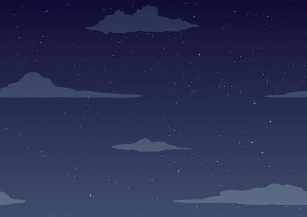 Ночное звездное небо темно-синий космический фон со звездами и облаками векторная иллюстрация