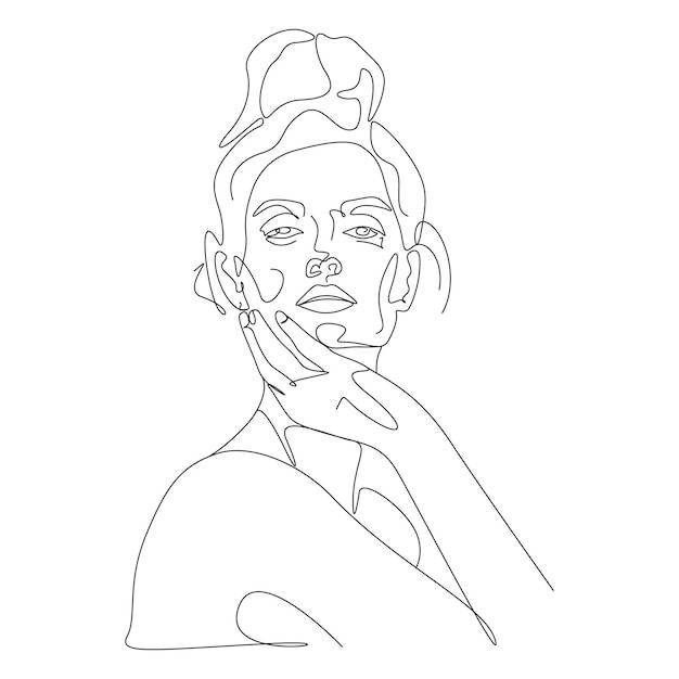 Рисование одной линии минималистское лицо женщины иллюстрация в стиле арт