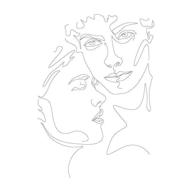 Рисование одной линии минималистский пара целуется в лицо иллюстрация