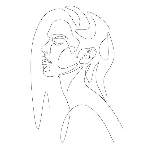 Рисование одной линии минималистское лицо женщины иллюстрация в стиле арт