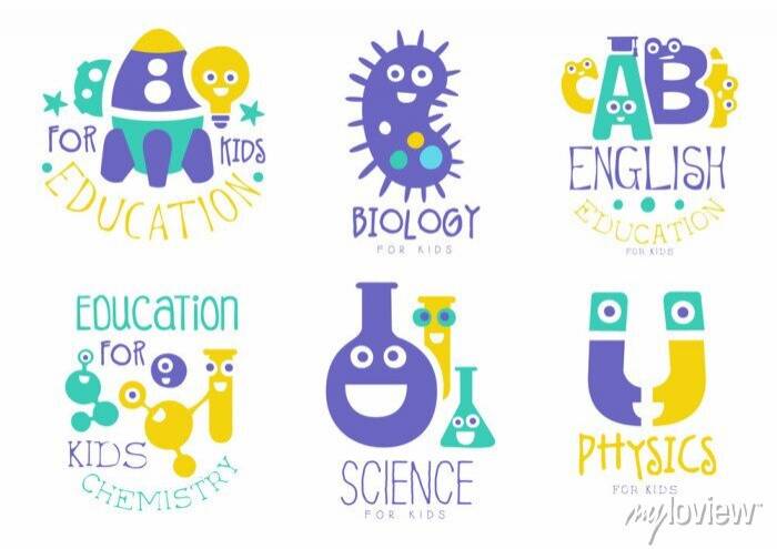 Образование для детей логотип набор, физика, английский язык, плакаты на стену
