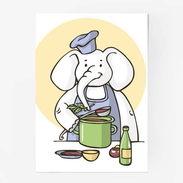 Постер «иллюстрация слон повар», в интернет-магазине в Москве, автор