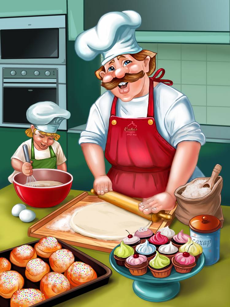 Иллюстрация веселый повар в стиле детский