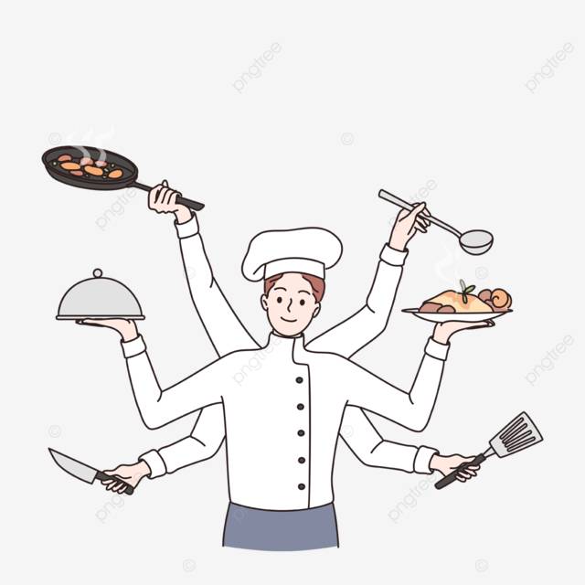 концепция многозадачного шеф повара PNG , занятый, повар, приготовление еды PNG картинки и пнг рисунок для бесплатной загрузки