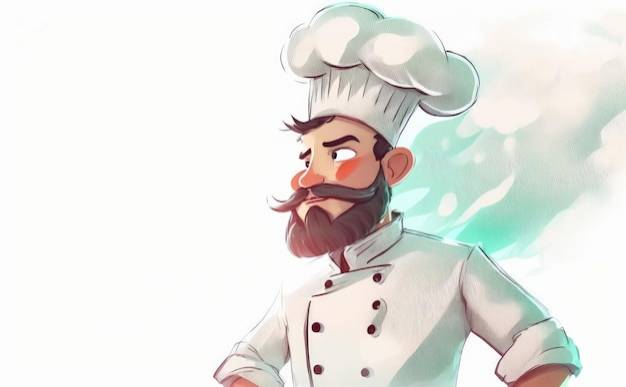 Нарисованный мужчина шеф-повар на белом фоне акварель ресторан иллюстрации сгенерированы ai