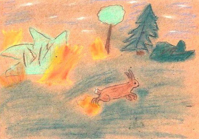 Детские рисунки и картинки к рассказу Заячьи лапы