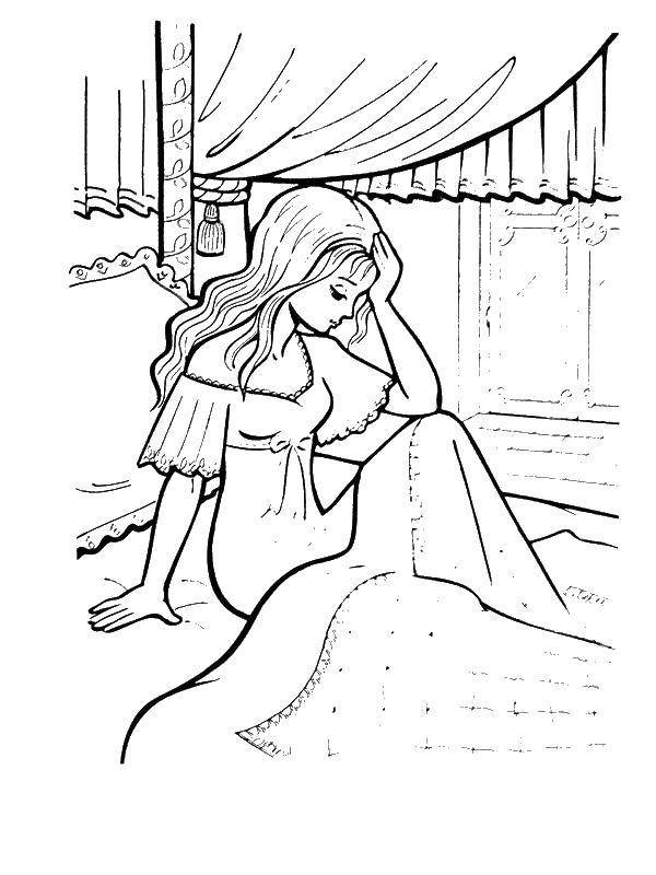 Раскраски Раскраска Сказка про принцессу принцесса на горошине, скачать распечатать раскраски