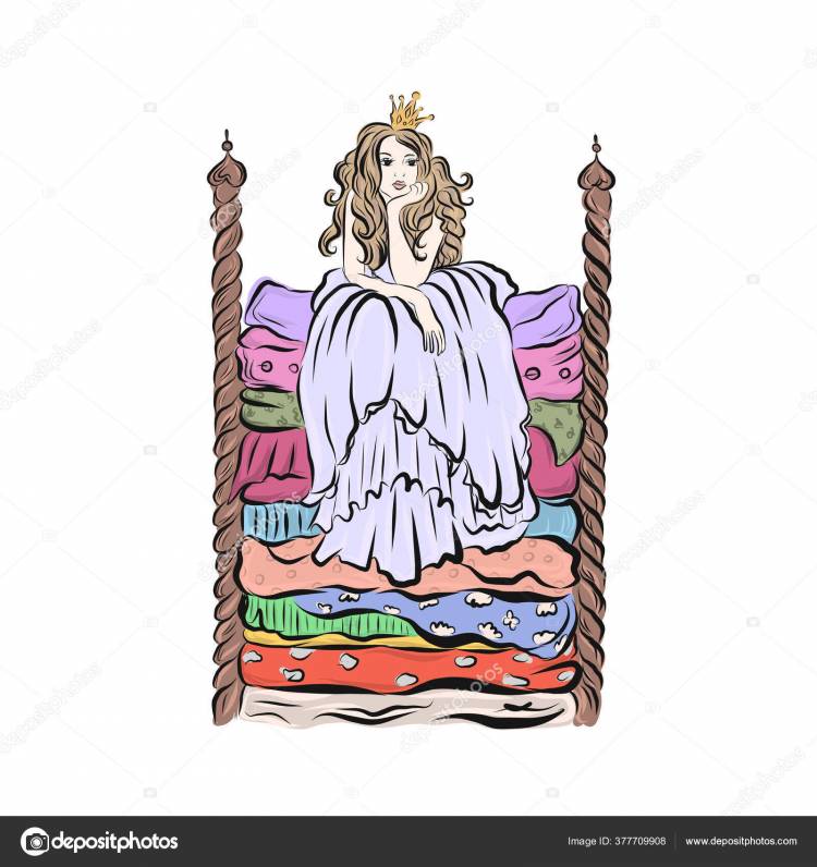 Принцесса Горошине Девушка Короне Сидит Матрасе Постели Иллюстрация Книг Векторное изображение ©Irina_angelic