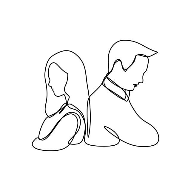 рисунок Непрерывный линии пара в конфликте девушка и мужчина не глядя друг другу чувствуя отчаянные отношения проблемы романтический неудачный свидание вектор PNG , рисунок крыла, девушка рисует, рисунок пары PNG картинки и