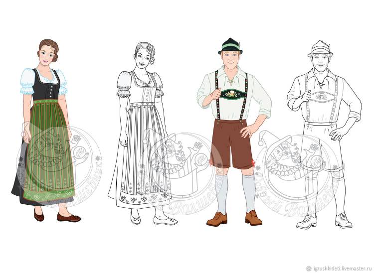 РаскраскаНемецкие национальные костюмы(Бавария) в интернет