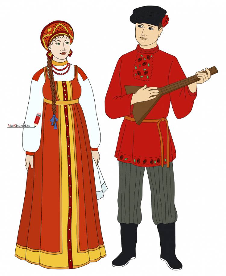 Русский народный костюм нарисовать