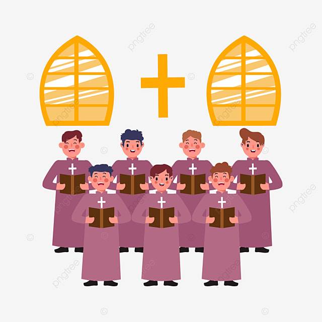 Нарисованная рукой иллюстрация церковного евангельского хора шаржа PNG , хор, коричневый, Музыка PNG картинки и пнг рисунок для бесплатной загрузки