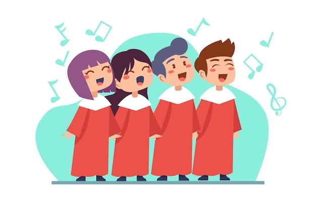 Симпатичные дети поют в хоре иллюстрации